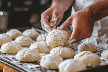 Fototapeta premium Baker hands shaping dough for baking bread