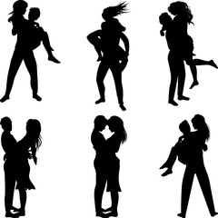 Silhouettes of an embracing couple portraying warmth, love, and unity in a stylized and elegant form. Ideal for romantic and relationship-themed designs, the artwork symbolizes affection and closeness