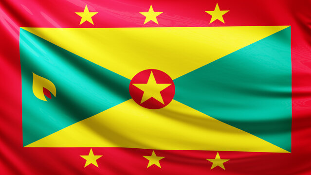 Grenada flag picture, close-up shot of grenada nation flag, america, animated flag background photo, 3D photo of a flag, national symbol of american country, patriotism, full screen
