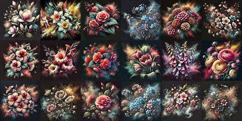 Flowers with dust splash. AI generated illustration