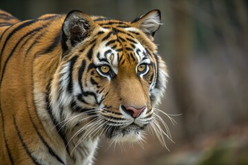 A fierce and graceful female tiger with sharp, intense eyes, a sleek, muscular face, and bold orange and black stripes, exuding strength and elegance.