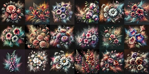 Flowers with dust splash. AI generated illustration