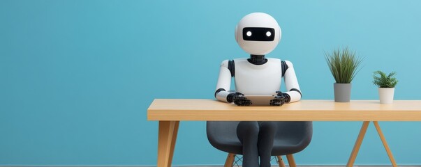 Naklejka premium Robot assistant in modern office technology showcase indoor setting contemporary design