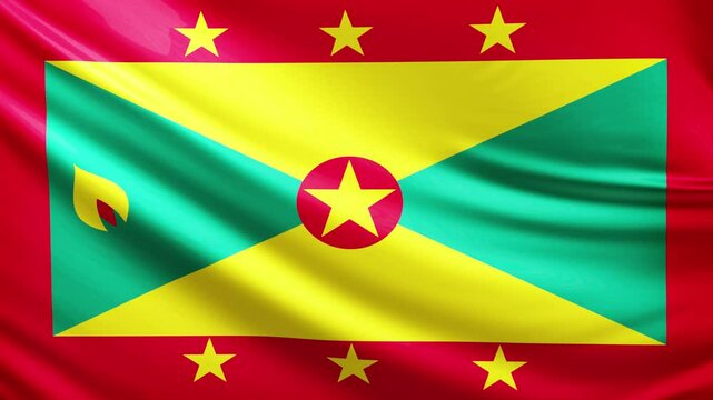 Grenada flag video, close-up shot of symbol of grenada nation, america, animated flag background video, 3D video of a flag, national symbol of the people, patriotism, full screen