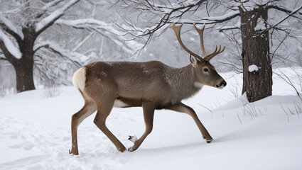 jungle animals rare animals zoo animals A mule deer foraging through a snowy landscape ai
