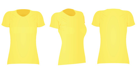 Yellow women t shirt. front side and back view. vector illustration