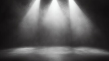 A dramatic spotlight effect creates an atmospheric setting with soft shadows and misty smoke on a dark background.