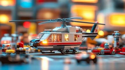 Fototapeta premium Medical Helicopter in Urban Scene with Soft Lighting
