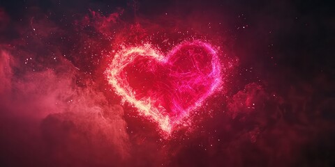  Heart-shaped firework in pink and red bursting mid-air. The glowing vivid outline fades into smaller sparks, symbolizing love and celebration in a dazzling display.