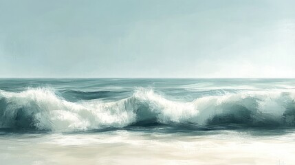 Fototapeta premium Abstract Seascape Painting Ocean Waves Crashing Shore