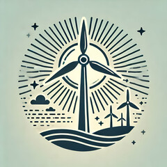 Wind power icon with turbine and sun vector concept as A wind turbine icon combined with a sun symbol representing clean and renewable energy sources for a green future. in  Photo Stock  Concept 