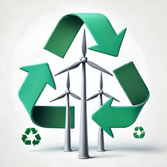 Wind turbine and recycling symbol isolated concept as A clean design combining a wind turbine and recycling arrow icon showcasing a cycle of renewable energy on a white background. in  Photo Stock  Co