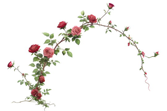 Roses intertwine gracefully, forming an elegant arch with delicate green foliage and vibrant blooms generated  AI