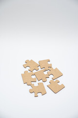 monochromatic puzzles in a pile lying on a white background