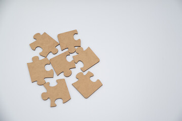 monochromatic puzzles in a pile lying on a white background