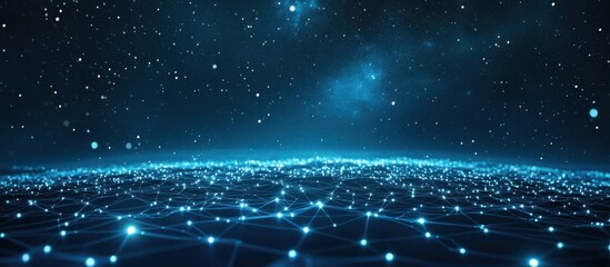 A minimalistic abstract background showcases a glowing star network in dark cosmic space, evoking wonder