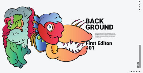 Colorful Abstract Background Patterns for Web Design, Landing Pages, Social Media Stories, and Print Materials Cute cartoon monster character. Flat design. Illustration.