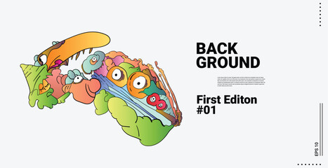 Colorful Abstract Background Patterns for Web Design, Landing Pages, Social Media Stories, and Print Materials Cute cartoon monster character. Flat design. Illustration.