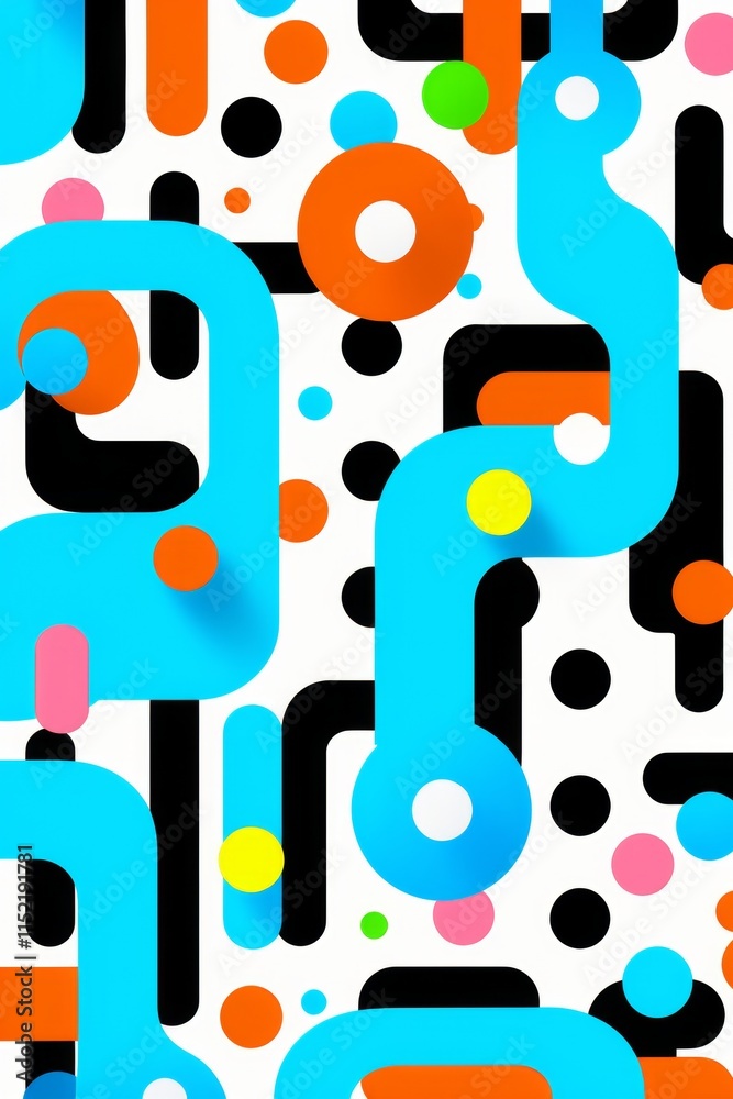 Poster minimalistic repeating pattern of stripes and dots in two colors on a bright background
