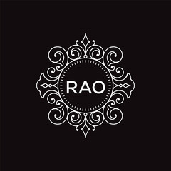 RAO  letter logo design with black background in illustrator, vector logo modern alphabet font overlap style. calligraphy designs for logo, Poster, Invitation, etc.	