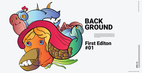 Colorful Abstract Background Patterns for Web Design, Landing Pages, Social Media Stories, and Print Materials Cute cartoon monster character. Flat design. Illustration.