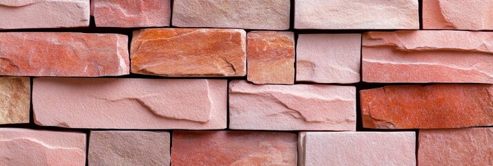 Fototapeta premium Textured Pink Brick Wall Background - Rough, textured pink brick wall background. Symbolizes strength, durability, construction, texture, and design.