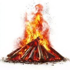 Vibrant 3D Bonfire with Chrome Gold Detailing on White Background