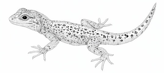 Fototapeta premium Black and White Vector Line Art A Detailed Illustration of a Single Lizard on White Background