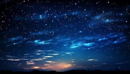 Naklejka premium A serene night sky filled with sparkling stars and a bright, luminous moon casting a gentle glow.