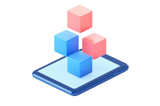 Fototapeta A tablet displays colorful 3D cubes arranged in a playful stacking formation, showcasing a modern digital design.