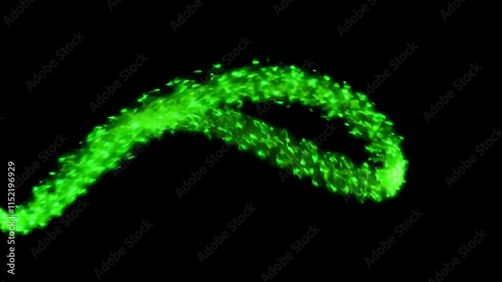 Poster Swirling green light trails against a deep black backdrop. Sparkling particles create an elegant, mesmerizing effect. Dynamic abstract background video.