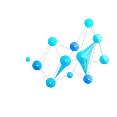 Obraz premium A cluster of blue geometric shapes connected by lines, resembling a molecular structure or network.
