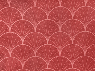 Pattern of Japanese fish scales or Chinese fish skin wave and curve pattern. Asian curved fan and fish scales pattern, in deep red color. Seamless background texture. © TMR Studio