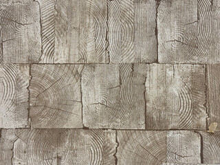 Close up of square cut wooden tree log with the circular trunk veins. Square pattern, wood or...