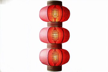 Three elegant Chinese red lanterns with golden accents create a festive atmosphere, perfect for Lunar New Year celebrations or Asian cultural events.