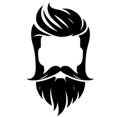 Stylish Man's Hair and Beard Silhouette for Design or Print