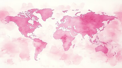 Obraz premium A world map made of pink watercolor, on a white background, with soft colors