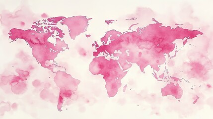 Obraz premium A world map made of pink watercolor, on a white background, with soft colors