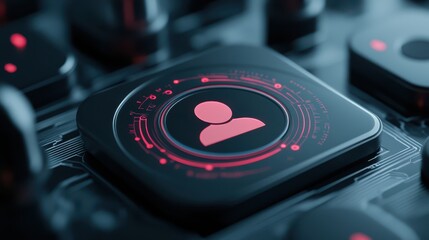 Red person on black keyboard, symbol of online connection in the digital age