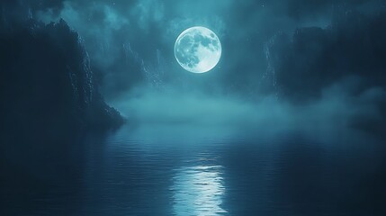 A Radiant Full Moon Illuminates a Peaceful Lake, Reflecting Silver Light on Calm Waters
