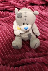 teddy bear with heart shaped pillow