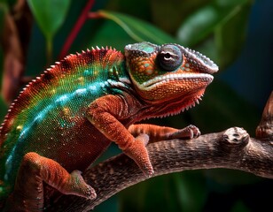 Obraz premium Un camaleón cambiando de color sobre una rama