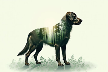 Fototapeta premium Nature integration: labrador silhouette with forest scene