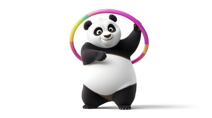 Obraz premium Adorable Watercolor Style Panda with Hula Hoop in Playful Pose
