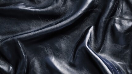 A close-up of smooth, dark leather fabric showcasing its texture and sheen.