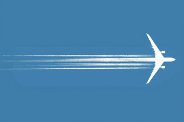 minimalist vector logo of an airplane trail, white on blue background