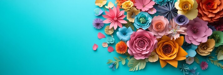 Vibrant 3D Paper Flower Bouquet - Delightful 3D paper flowers, vibrant colors, artistic arrangement, spring theme, celebratory mood.