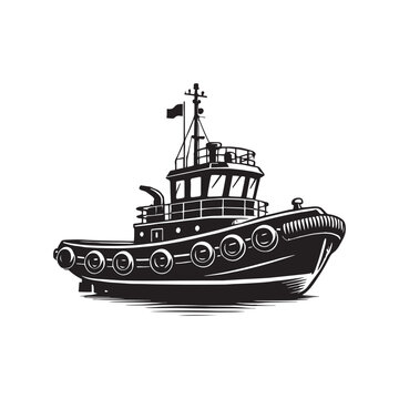 black tugboat on white background clip art preview