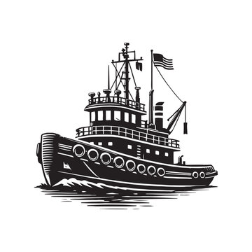 black and white tugboat sailing clip art preview