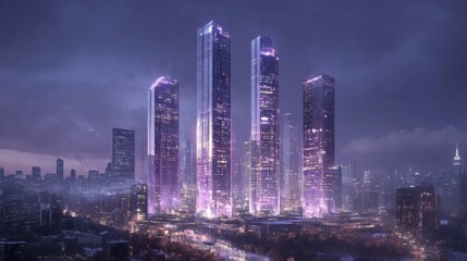 Obraz premium Dramatic Cityscape with Dominating Skyscrapers at Night